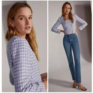 NEW Favorite Daughter The Dasha Houndstooth Check Tweed Lilac Top- Size 14